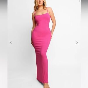 Poppilush pink ribbed viral shapewear maxi dress nwot $109 M casual party sexy